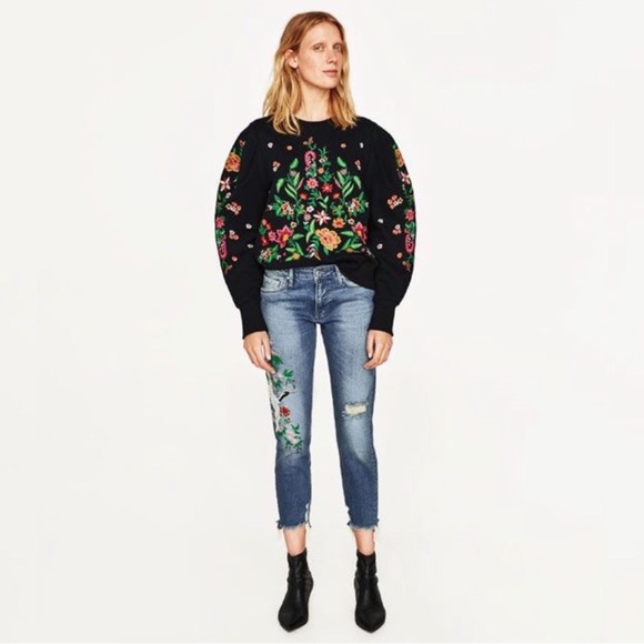 Zara embroidered ankle jeans